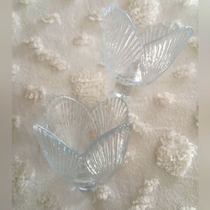 Pair clear Glass Peg Votive Holders Shell ribbed